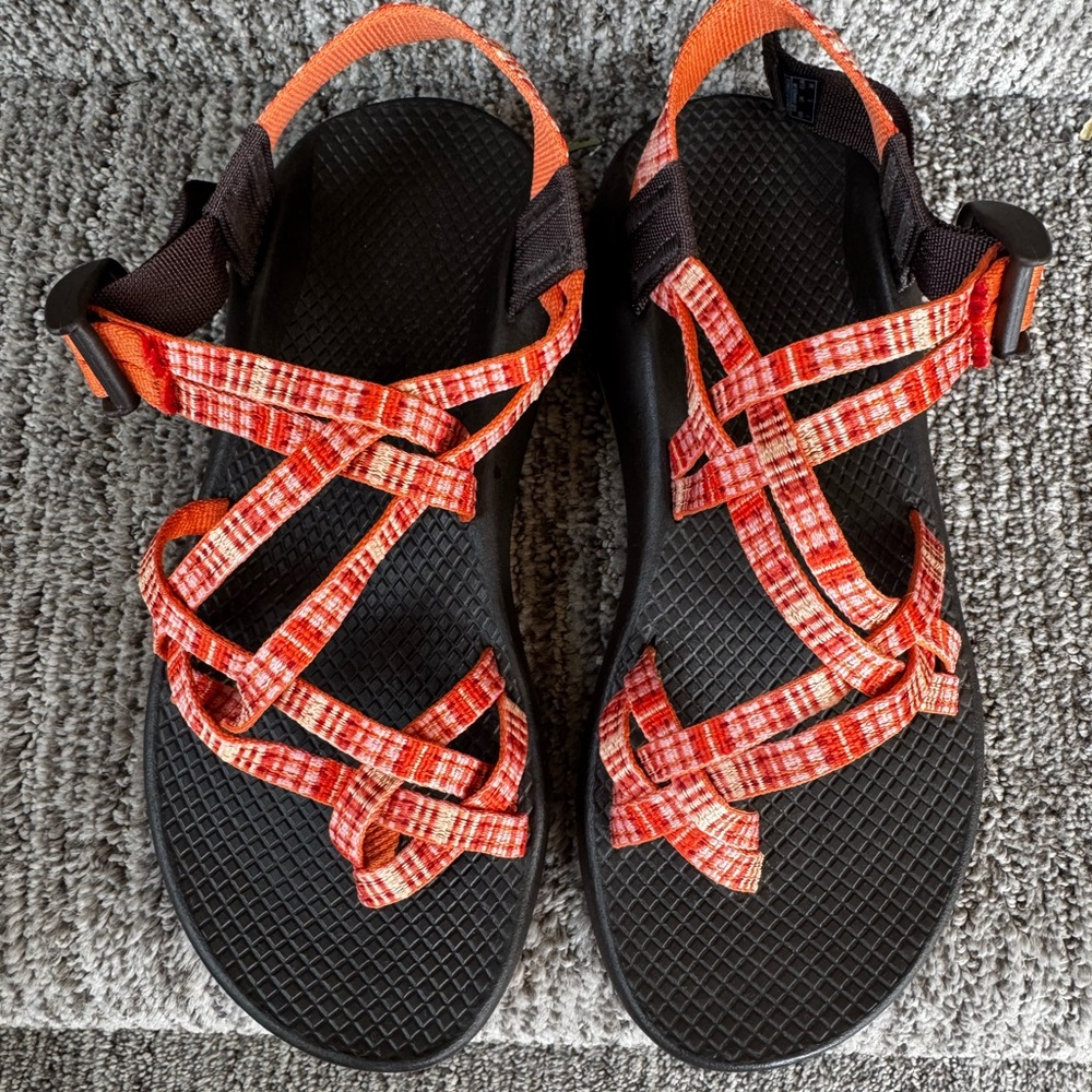 Women’s Chacos, brown, orange and pink. Like new!